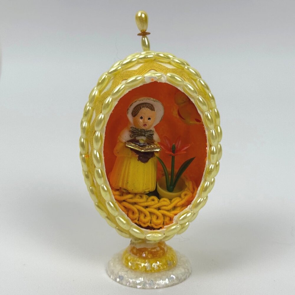 Mid-Century Easter Egg Diorama Vintage Ornament Decor Beaded Music Themed